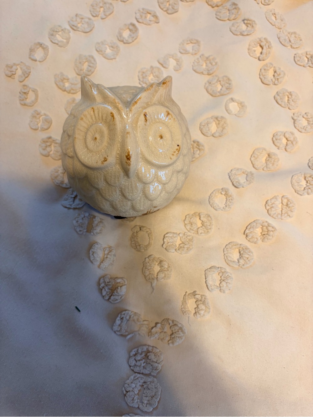 Rustic Cream Ceramic Owl Figurine | Farmhouse Fall Decor | Owl Shelf Sitter
